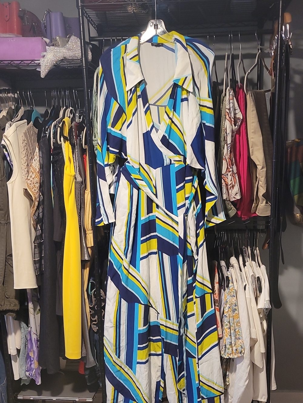 Karen Millen Blue, White & Yellow Geometric Jumpsuit